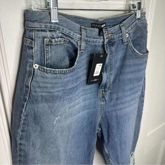 NWT Fashion Nova Blue Boyfriend Jeans Distressed High-Waisted size 13 (a1) - Picture 3 of 7